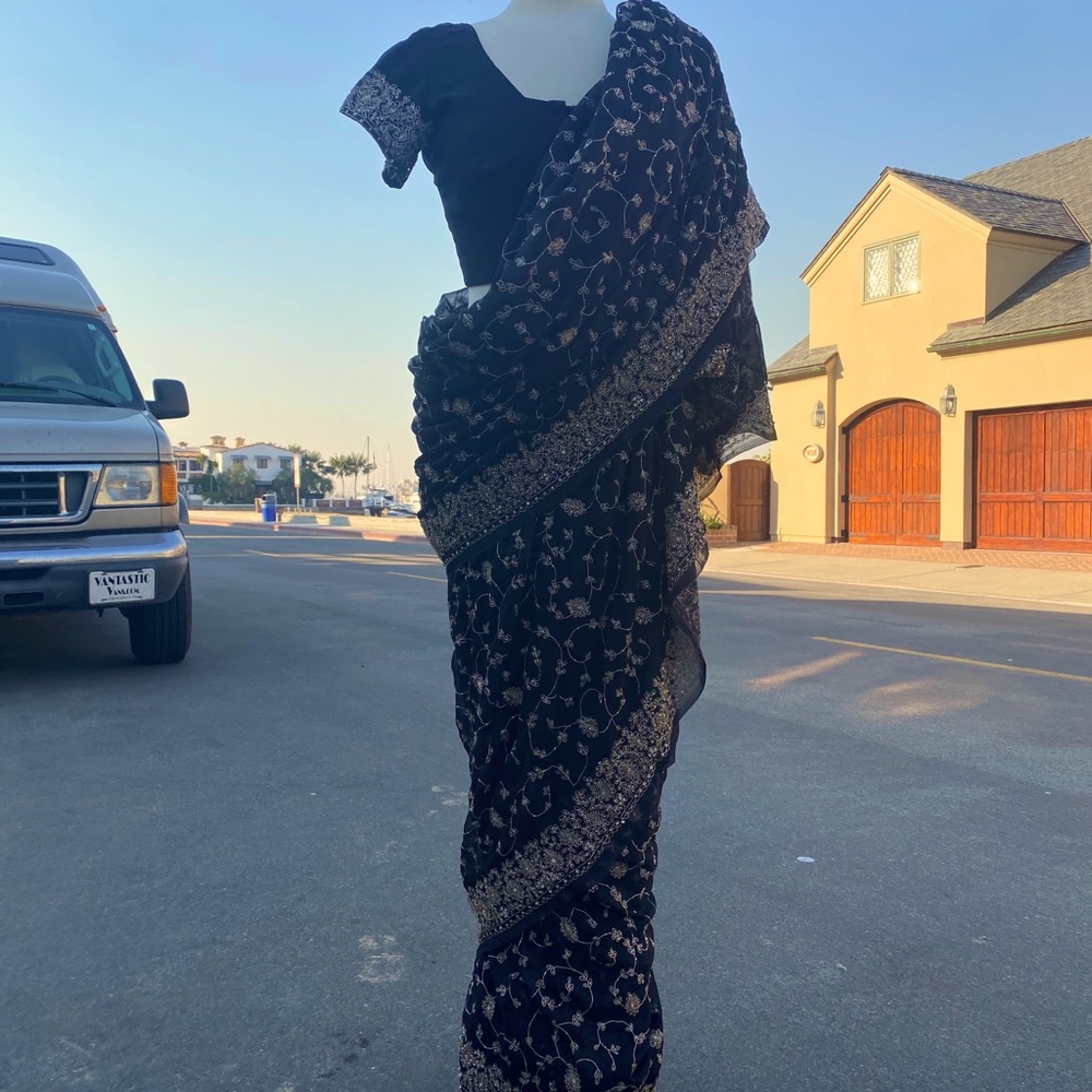 Black/Gold Sari handmade in India